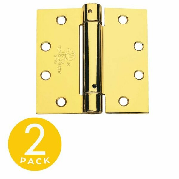 Global Door Controls 4 in. x 4 in. Bright Brass Steel Spring Hinge (Set of 2) CPS4040-US3-M
